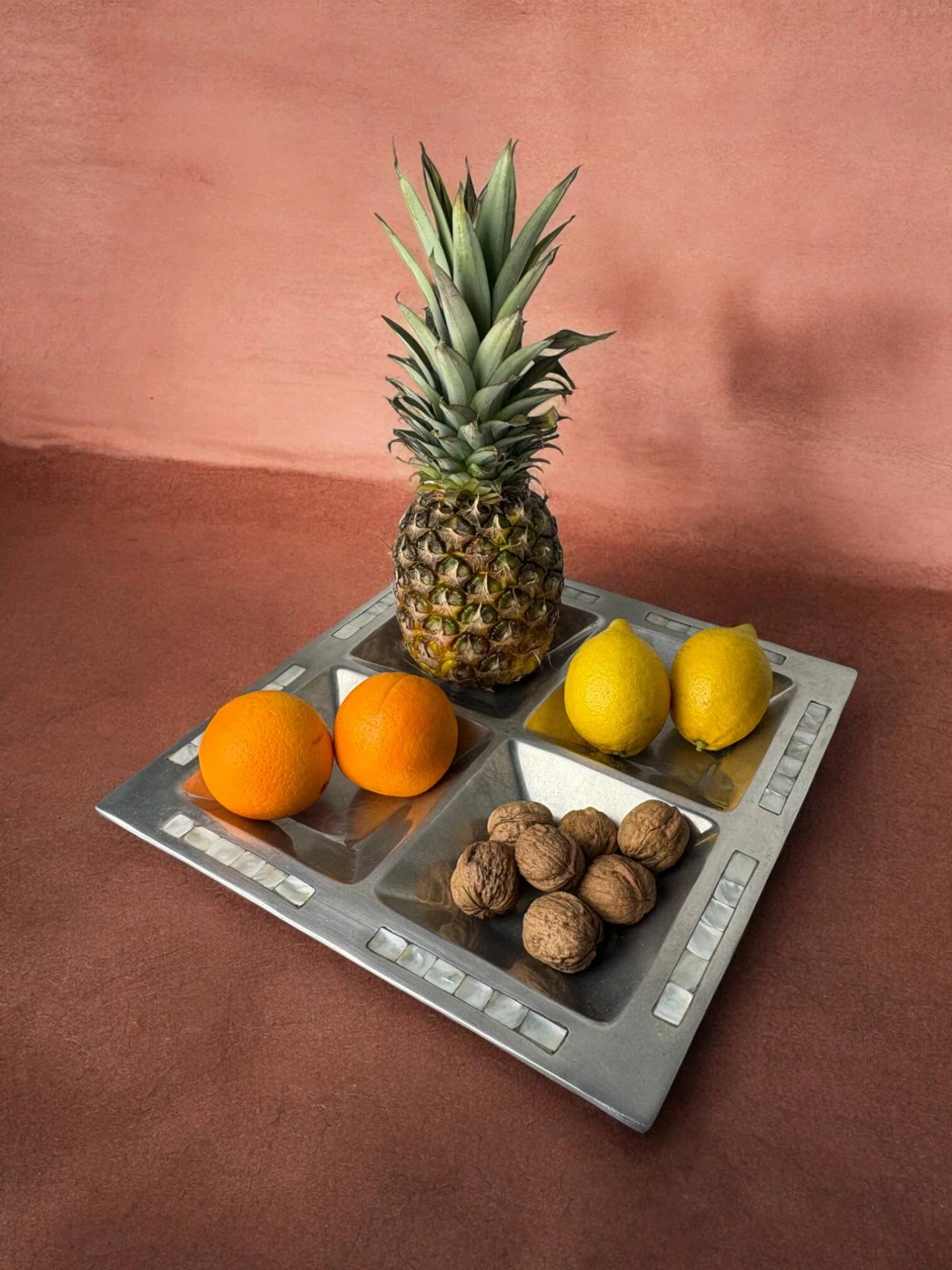 Mother-of-pearl & aluminium centerpiece, Italy, 1970s