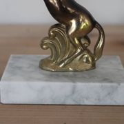 Pair of vintage bookends with rearing horses in gilded metal on marble bases.