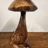 Hand-carved wooden mushroom table lamp with integrated LED