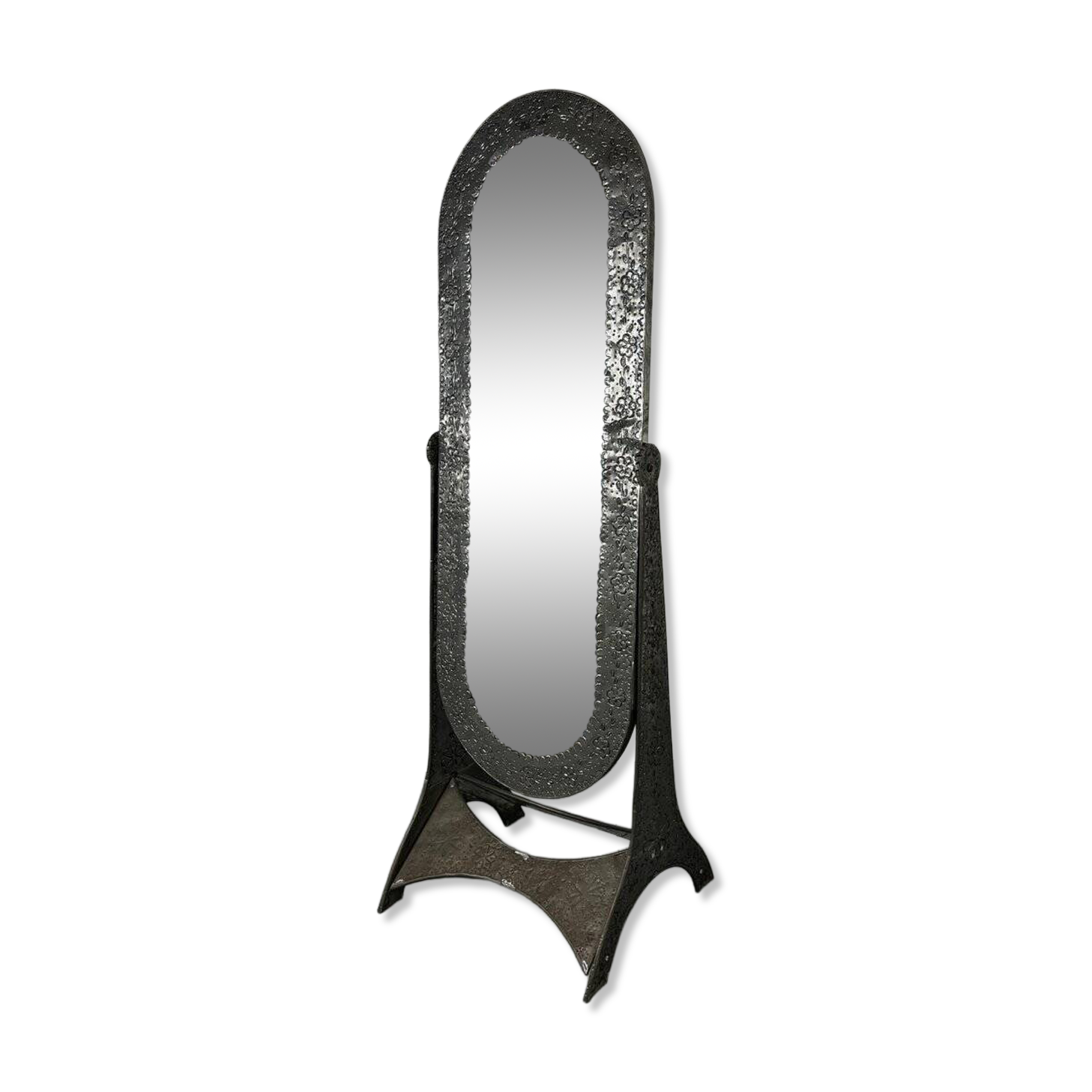 Miroir sur pied en métal vintage, années 1980