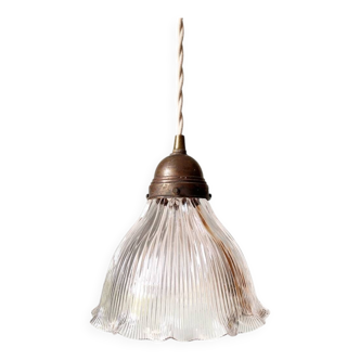 Suspension en verre holophane transparent, années 1920-30