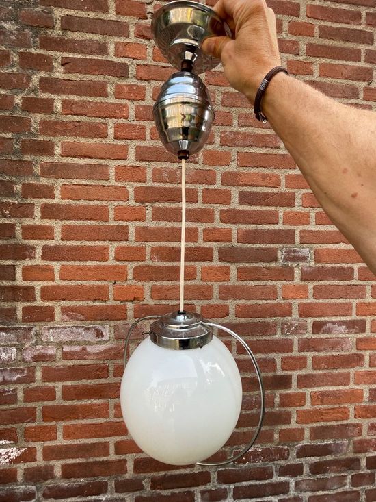 Art Deco suspension chrome and opaline 1950s