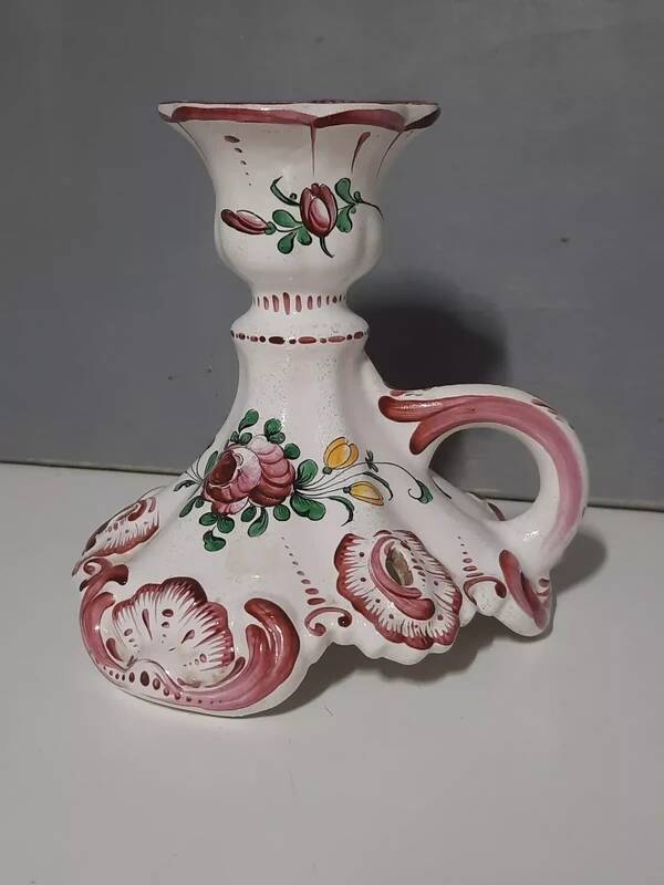 Antique earthenware candle holder - Strasbourg decor - handmade