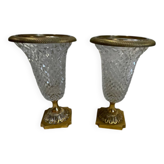Paire de vases cristal et bronze XIX