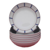6 Basque soup plates in blue and red porcelain