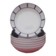 6 deep Basque porcelain plates in blue and red
