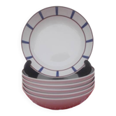 6 assiettes creuses basque porcelaine bleu et rouge