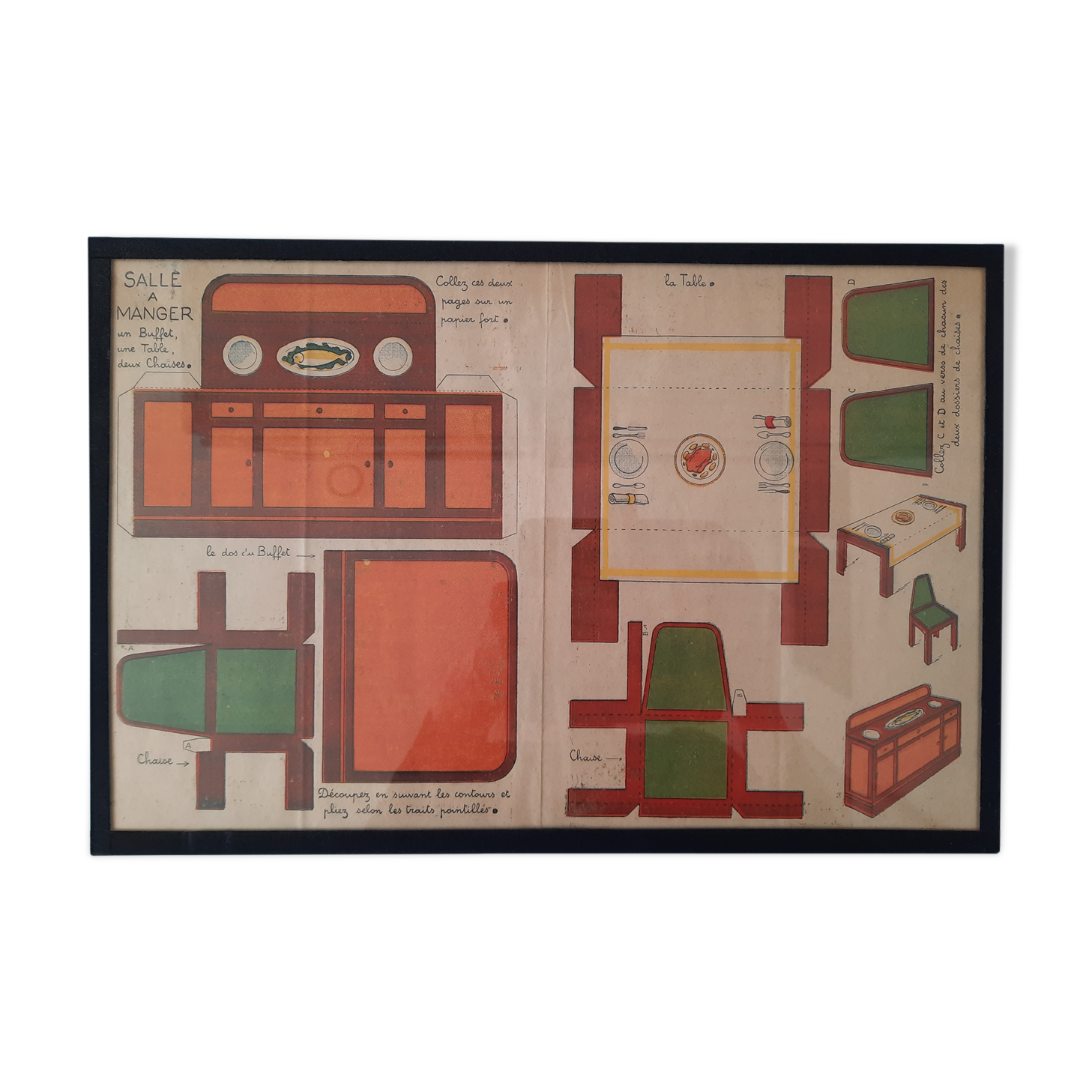 Ancient illustration of the 1930s Art Deco "Dining Room" framed