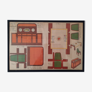 Ancient illustration of the 1930s Art Deco "Dining Room" framed