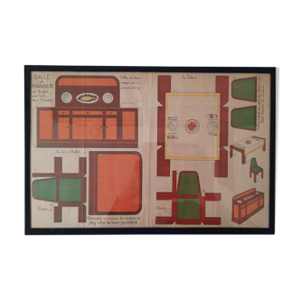 Illustration ancienne des années 1930 Art Déco "Salle à manger" encadrée