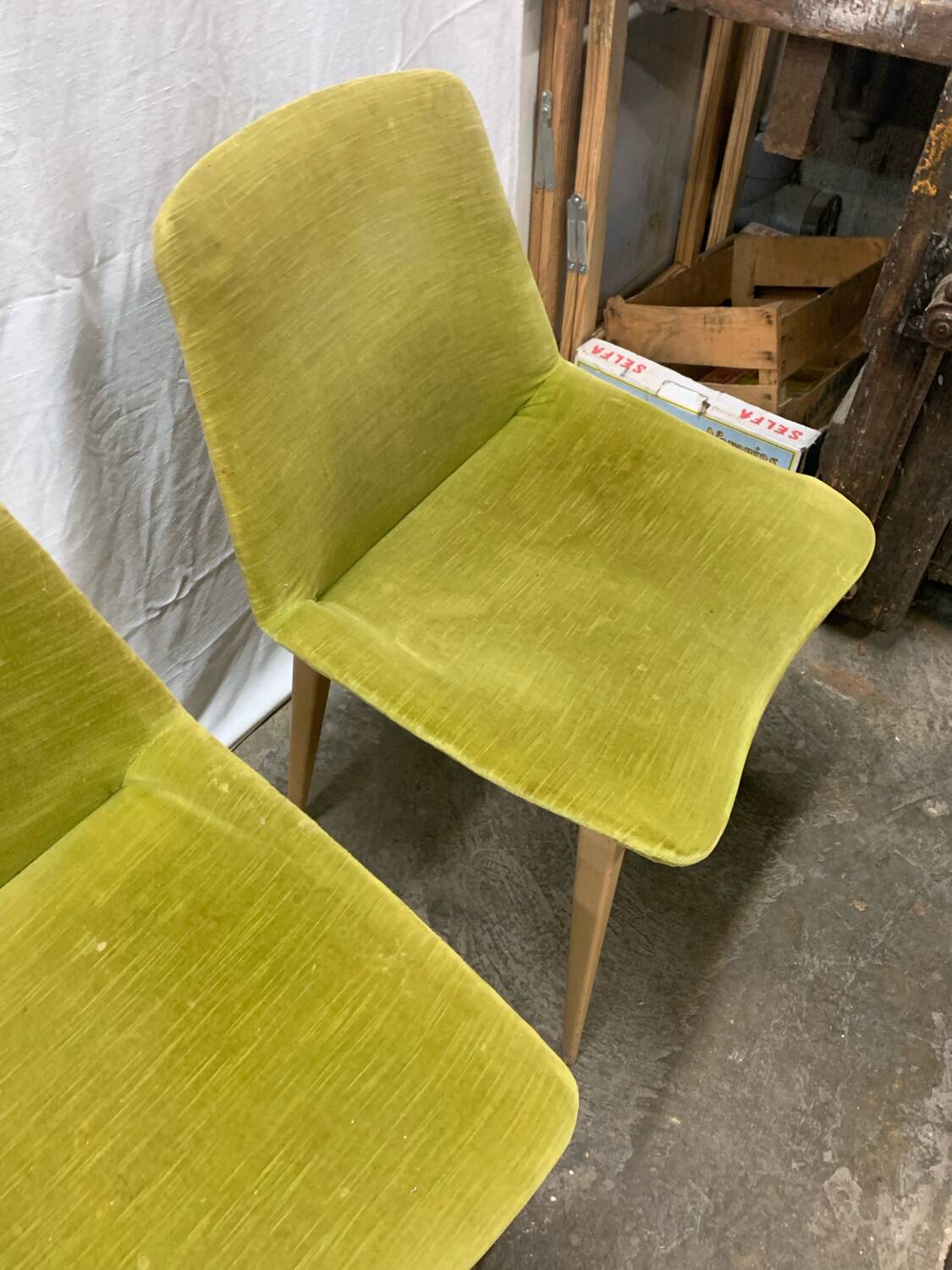 6 chaises scandinaves en velours vert, circa 1960