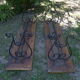 Pairs of benches in light wood and tubular metal