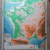 Old physical France map N°11 Hatier Kaeppelin cardboard.