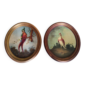 Paire de tableaux oiseaux