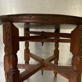 Oriental tea table, moroccan, copper top, engraved wood base, ethnic