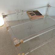 Large Hollywood Regency coffee table Lucite Brass double top 70s