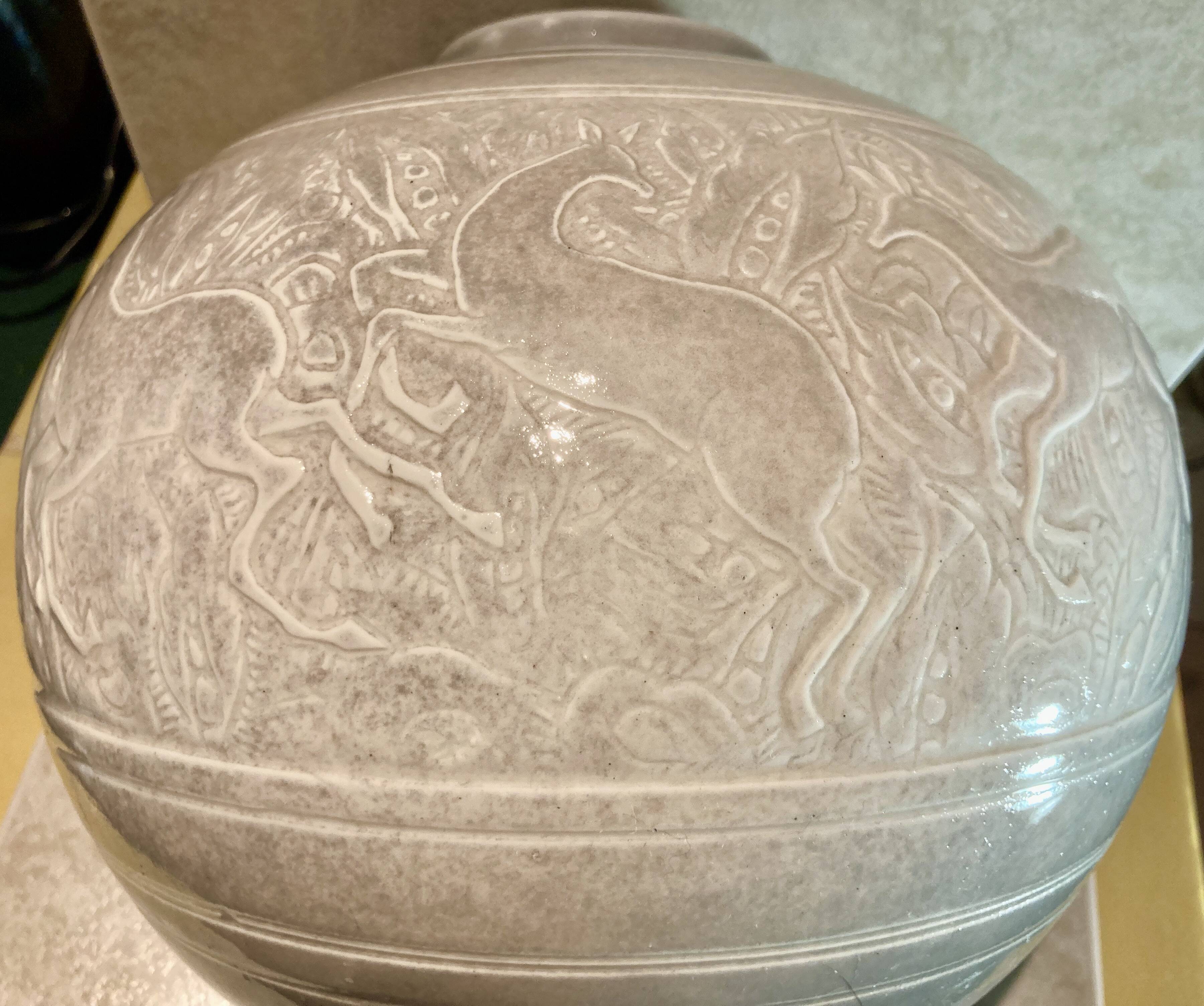 Large art deco ceramic vase by juliette mazaudois signed on the bottom