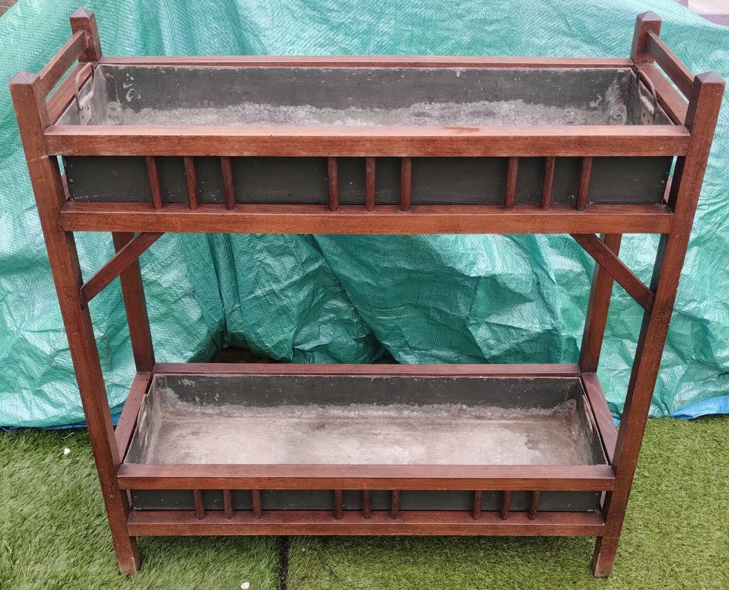 Large double wooden planter with zinc tray