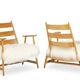 Pair of “lounge” armchairs in blond beech. 1950s