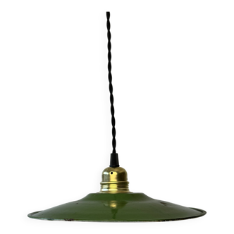 Ancienne suspension emaillee verte  24 cm industriel