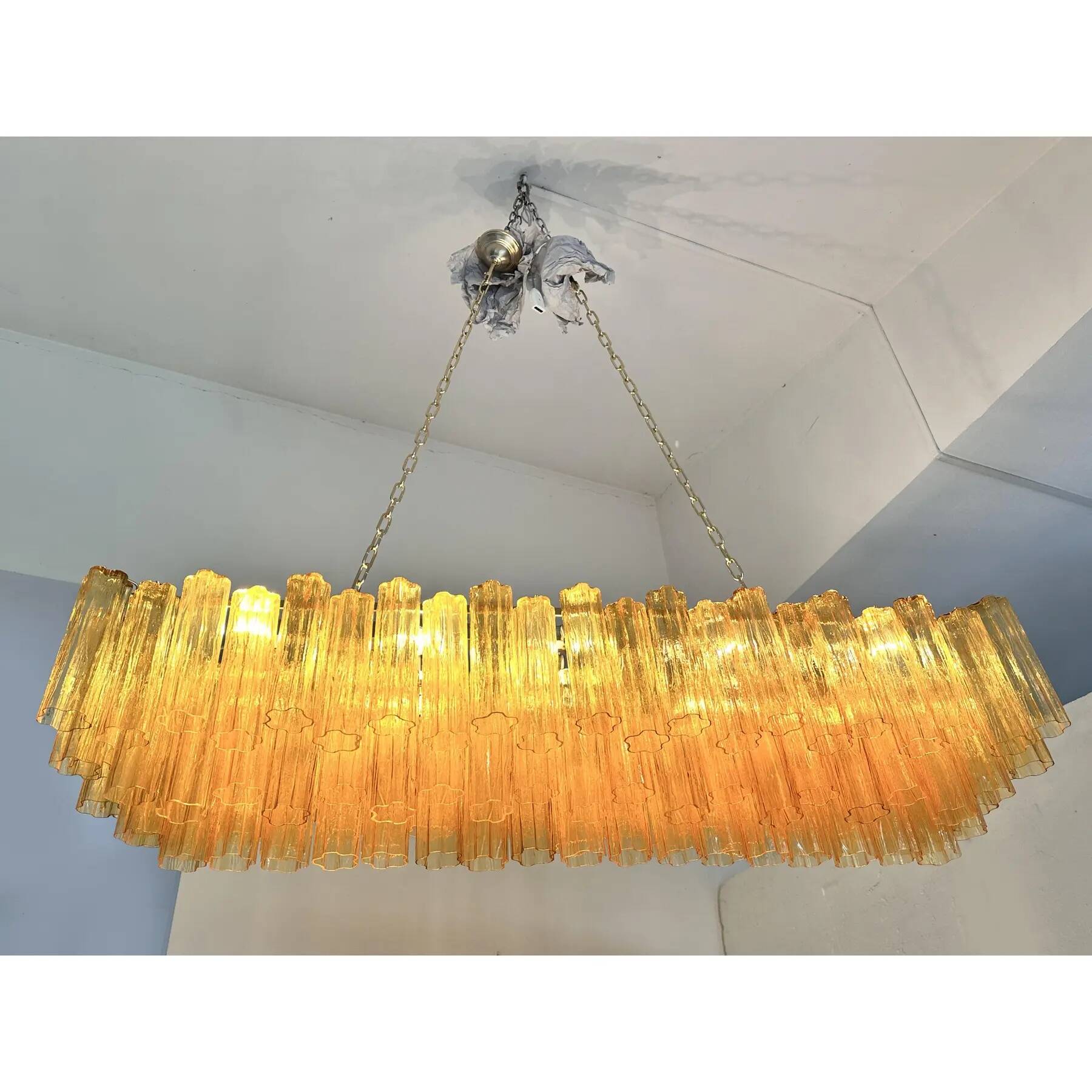 Contemporary Rectangular Luxury "Tronchi" Murano Glass Gold Chandelier