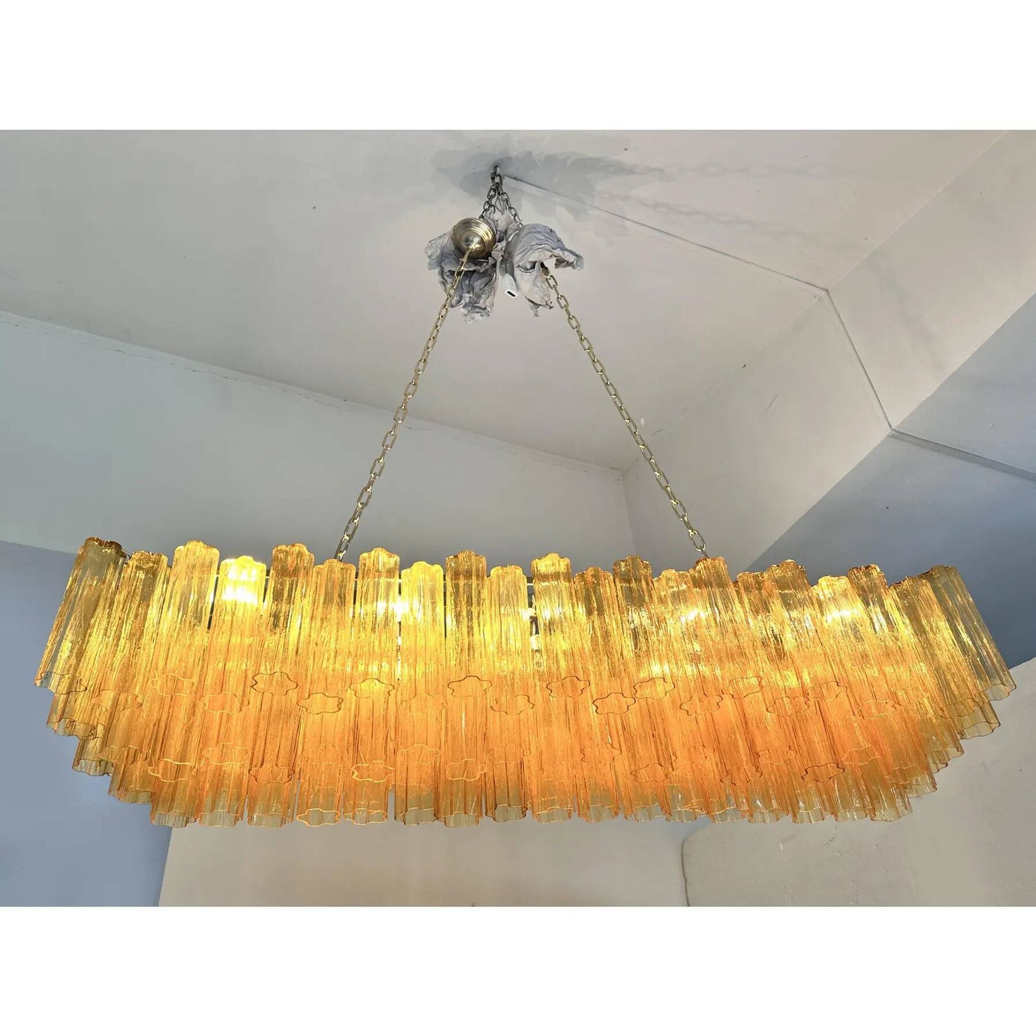 Contemporary Rectangular Luxury "Tronchi" Murano Glass Gold Chandelier