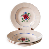 Lot de 4 assiettes creuses Digoin Sarreguemines, roses à fleurs, 1950