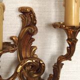 Stylish Vintage French Bronze Double Wall Sconces with Acanthus Leaf Detail