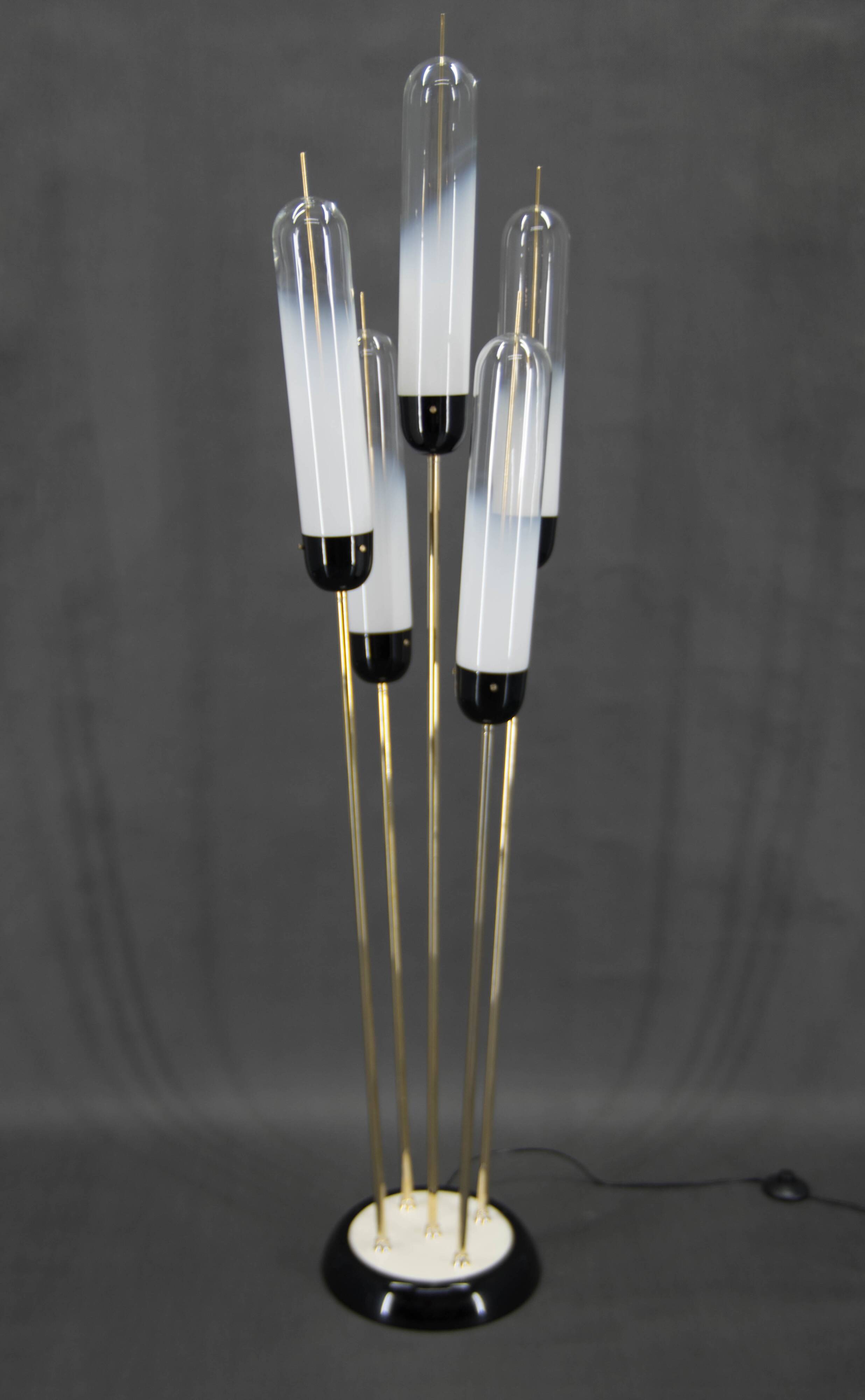 Mid-Century Modern Reed Floor Lamp Murano Glass Metal by Mazzega, Italy, 1970s