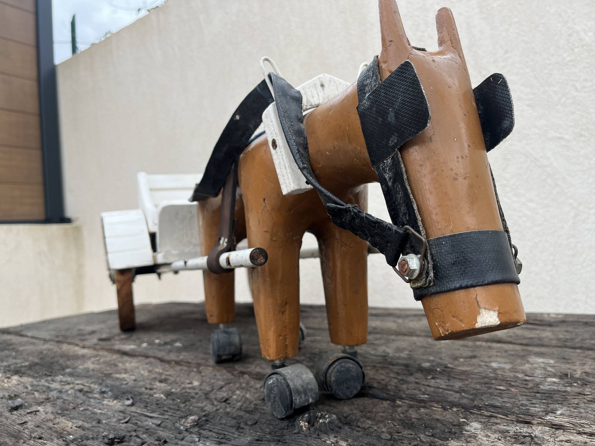 jouet cariole avec cheval en bois années 60