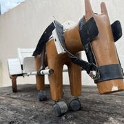 jouet cariole avec cheval en bois années 60