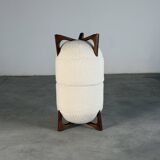 TOTEMO stools by FORME with ivory Dedar bouclé upholstery and walnut legs.