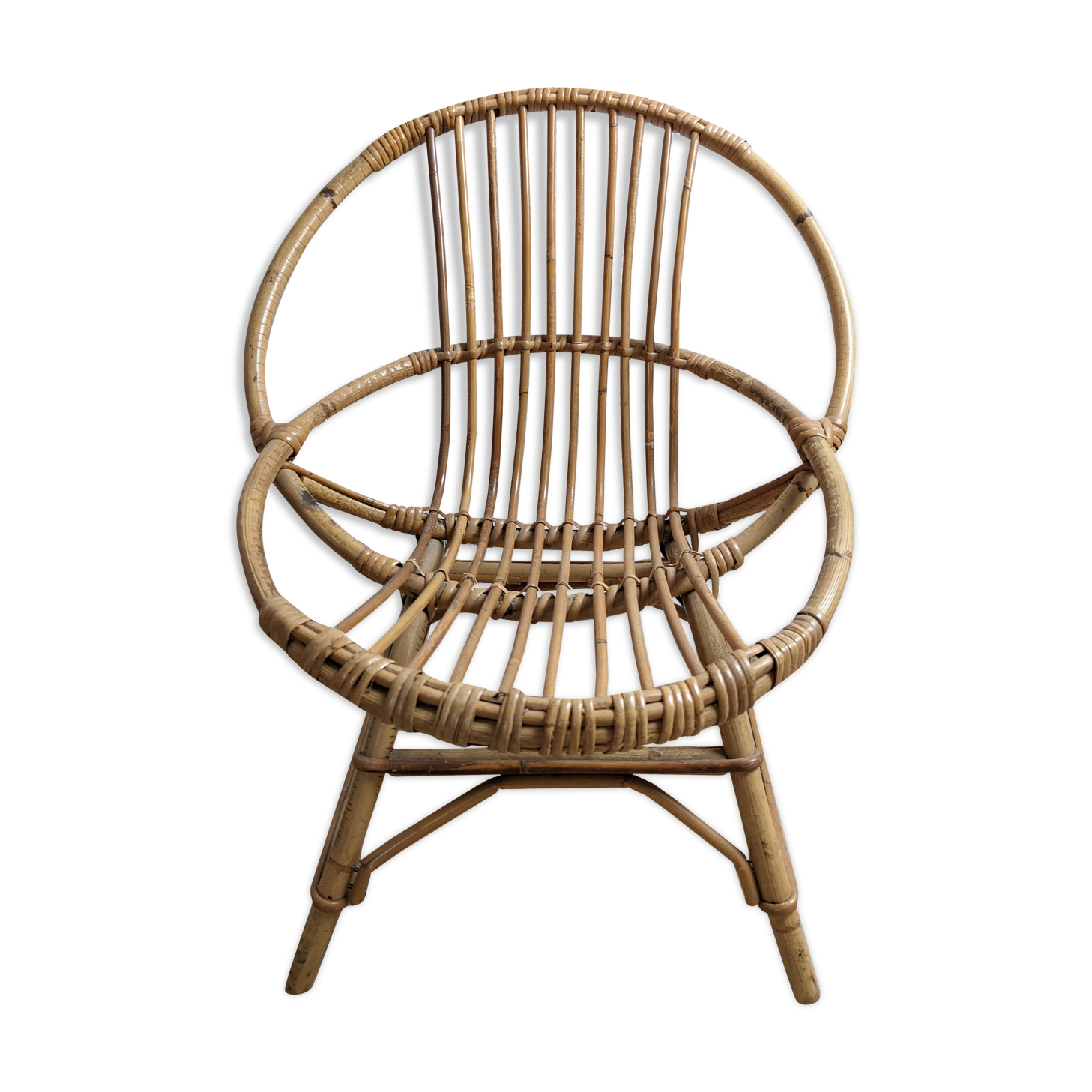 Shell armchair for children vintage rattan