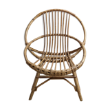 Fauteuil coquille pour enfant vintage rotin