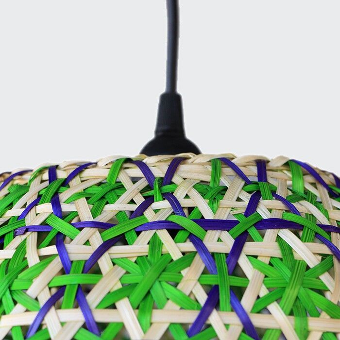 Green rattan globe chandelier