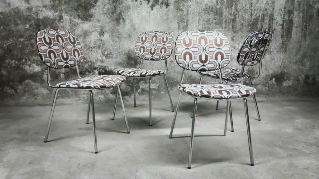Series of four vintage italian chairs in chrome steel