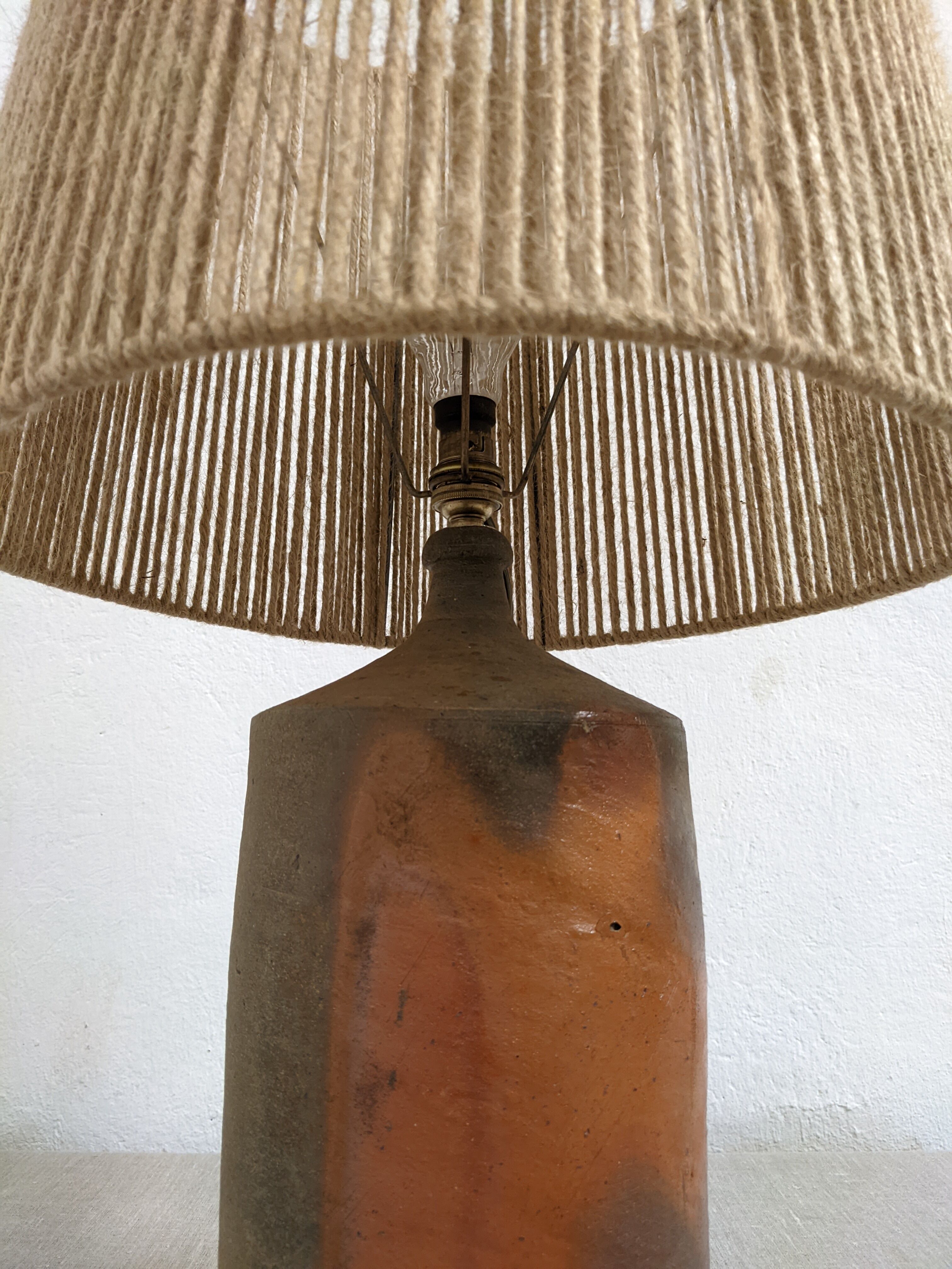Vintage stoneware lamp and jute rope