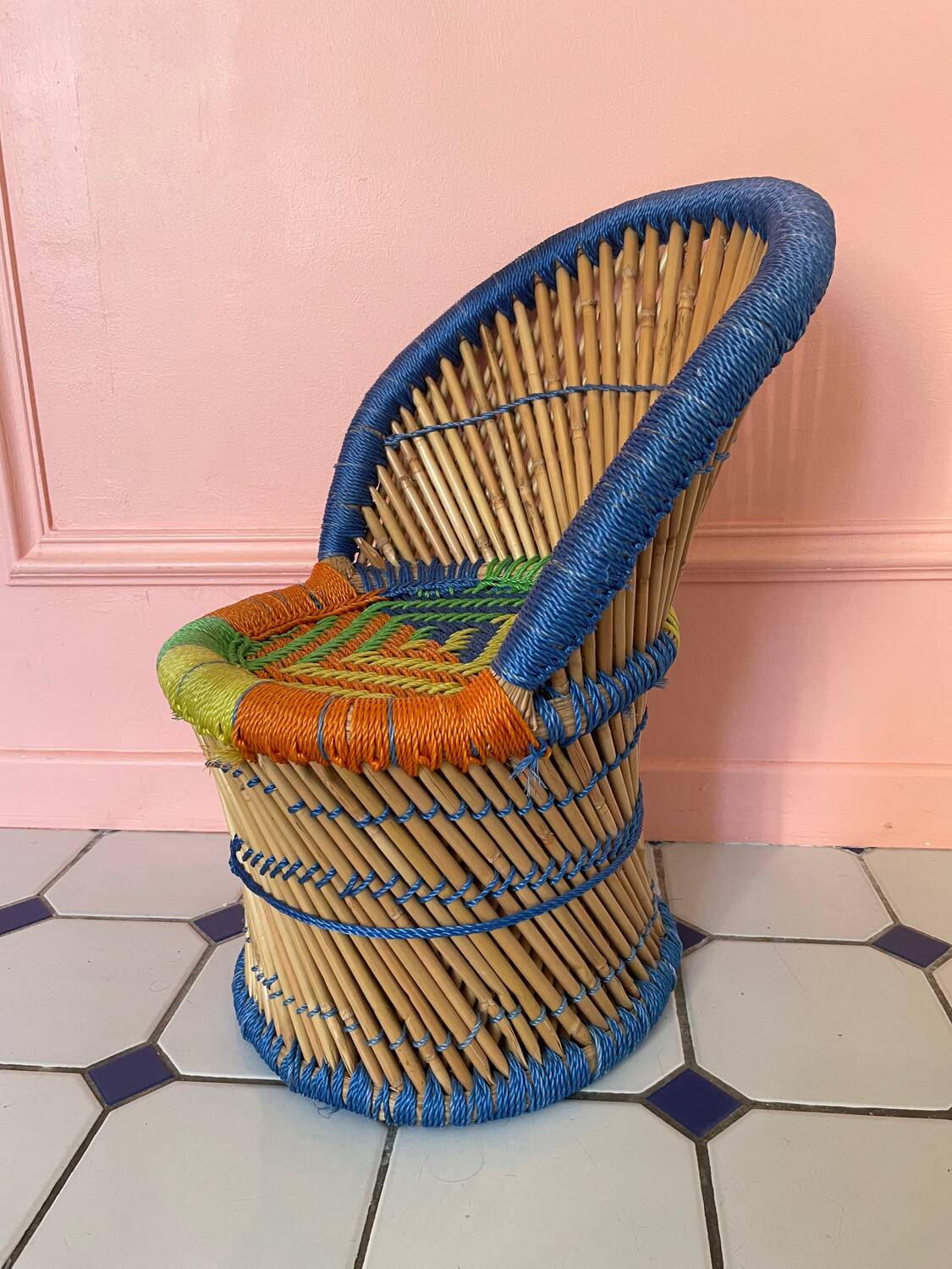 Rattan and rope children's armchair