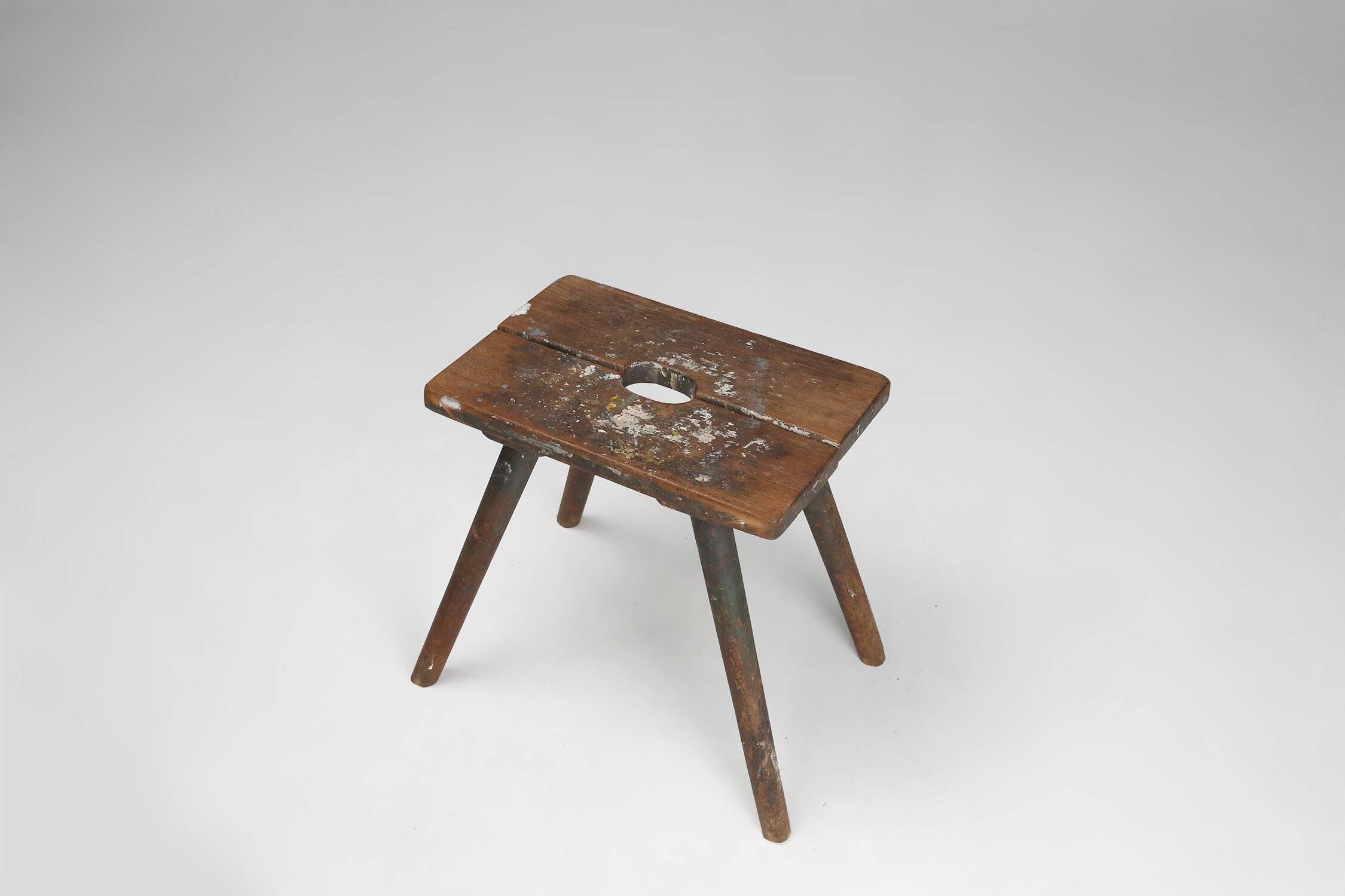 Industrial French Wooden Painters Stool, 1930s