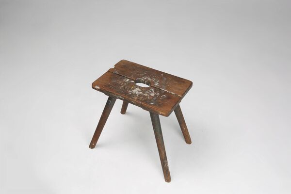 Tabouret de peintre en bois français industriel, années 1930