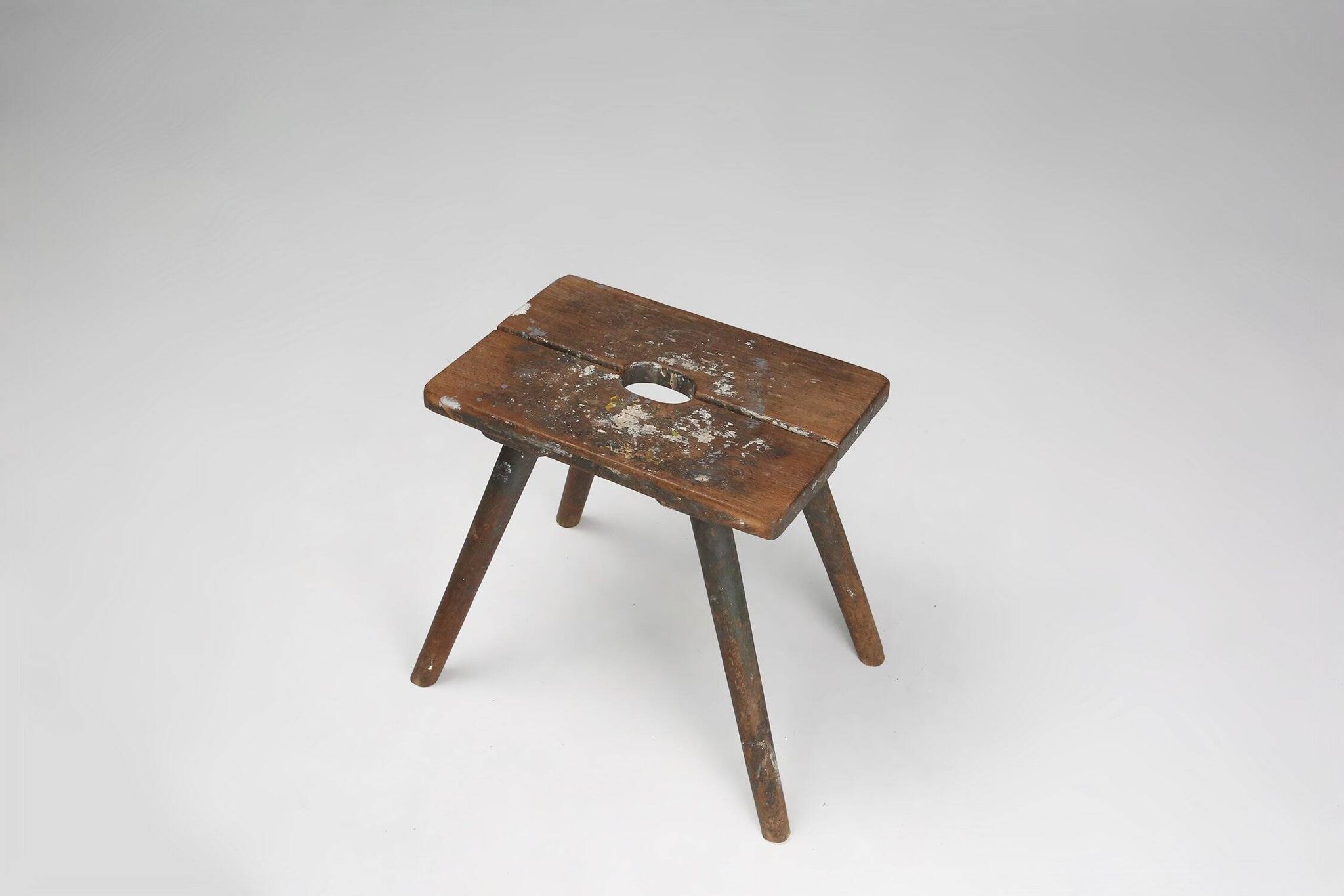 Industrial French Wooden Painters Stool, 1930s