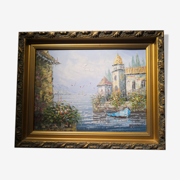 Table seascape golden frame