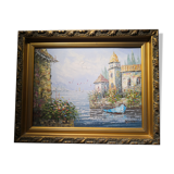 Table seascape golden frame