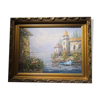 Table seascape golden frame