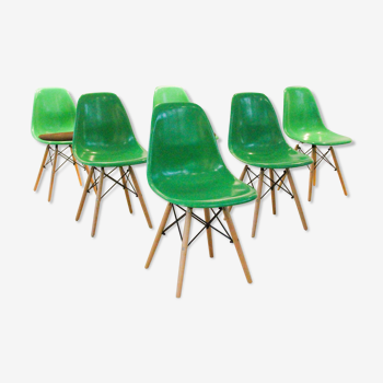 Lot de 6 chaises DSW/DSX Kelly/Caldmium Green de Charles et Ray Eames