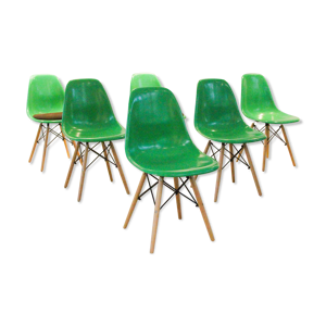 Lot de 6 chaises DSW/DSX Kelly/Caldmium green de Charles et Ray Eames