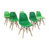 Lot de 6 chaises DSW/DSX Kelly/Caldmium Green de Charles et Ray Eames
