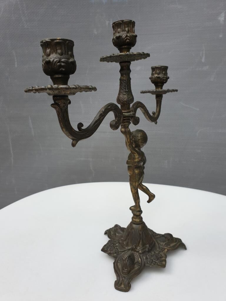 "Il mio bel foco" pair of candlesticks XIXth cherubs 3 torchieres