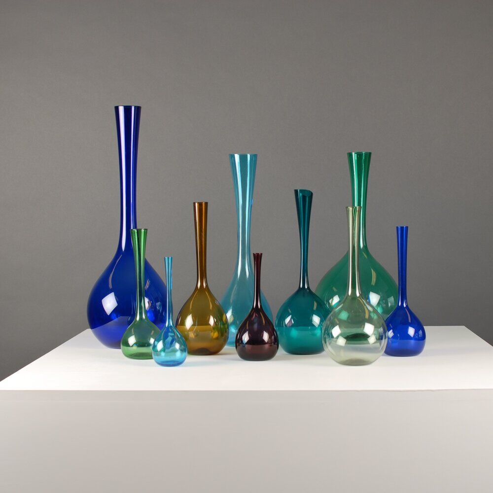 Set of 10 Scandinavian glass vases by Arthur Aercy for Gullaskuff, 1960s,