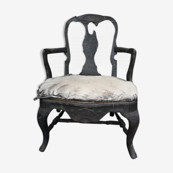 Louis XV armchair in burnt wood. Shou-Sugi Ban